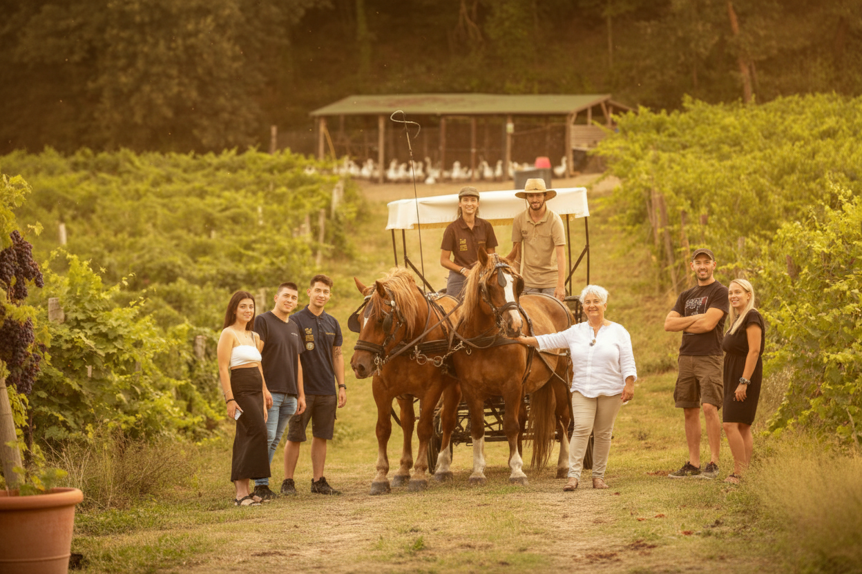 Mediterranean style vineyard family