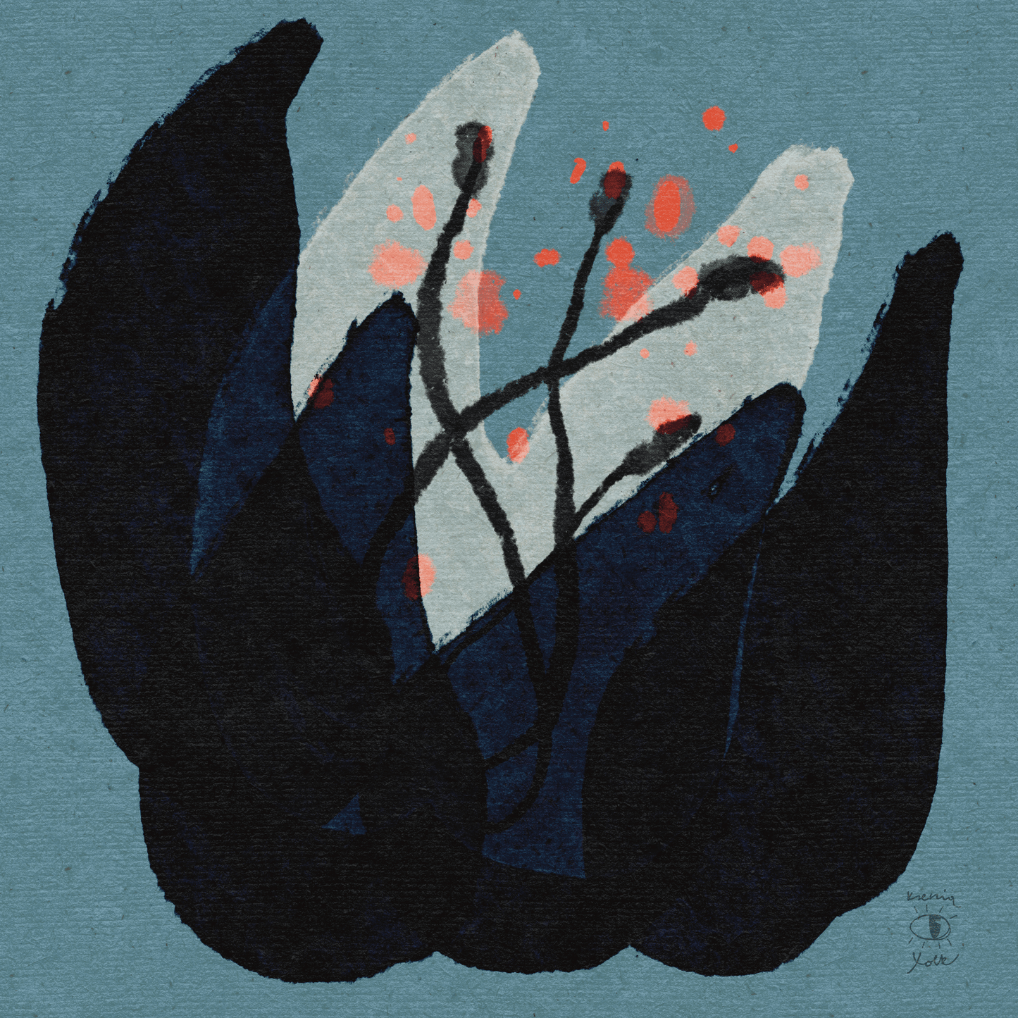 Selene x Blossom on Blue Background